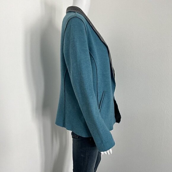Eileen Fisher Women Merino Wool Blend Jacket Size Petite L PL Blue Gray Pockets - Picture 8 of 12